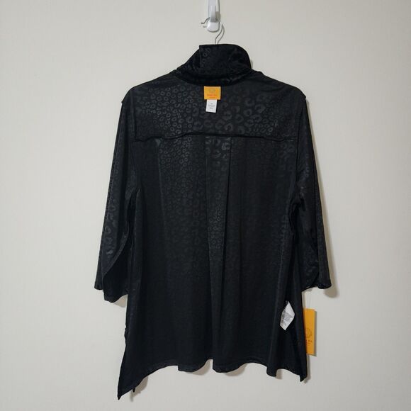 NWT Ruby Rd Womens Burnout Velvet Cheetah Blouse Black Velour 3/4 Sleeve Size 1X - Picture 4 of 10